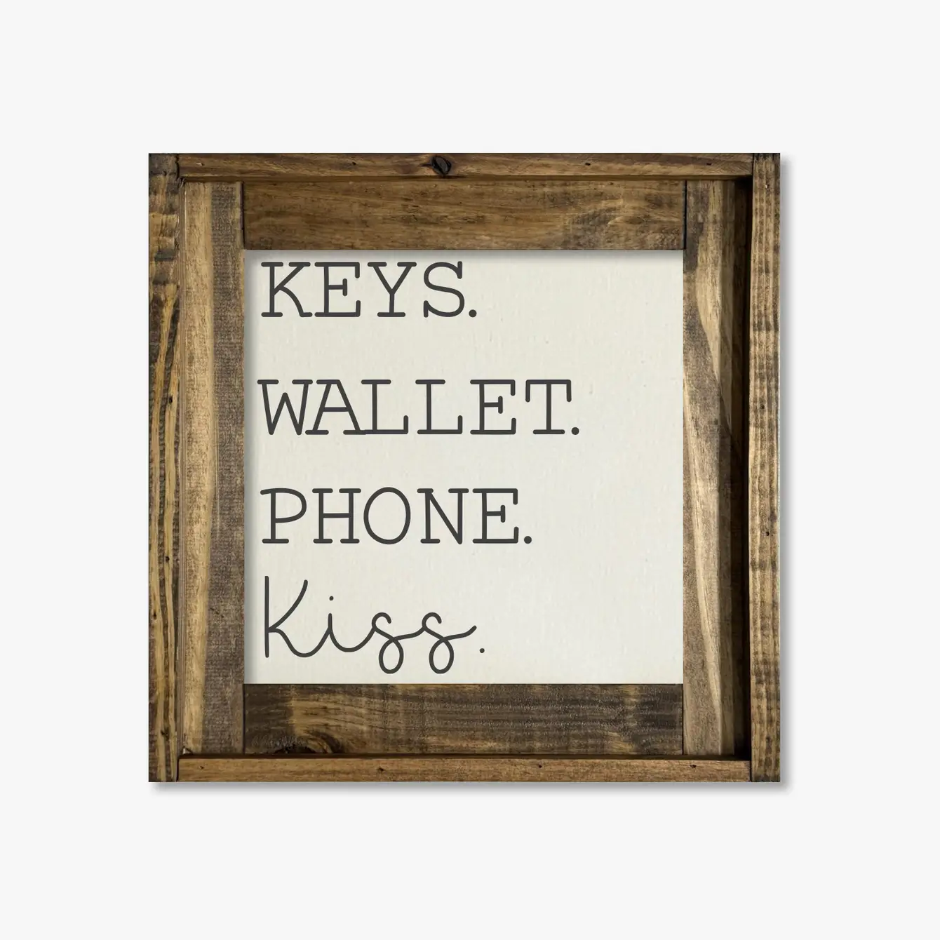 FRAMED CANVAS KEYS WALLET PHONE KISS