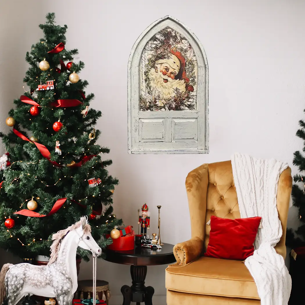 Small Arched Vintage Santa Wall Accent in Full Color