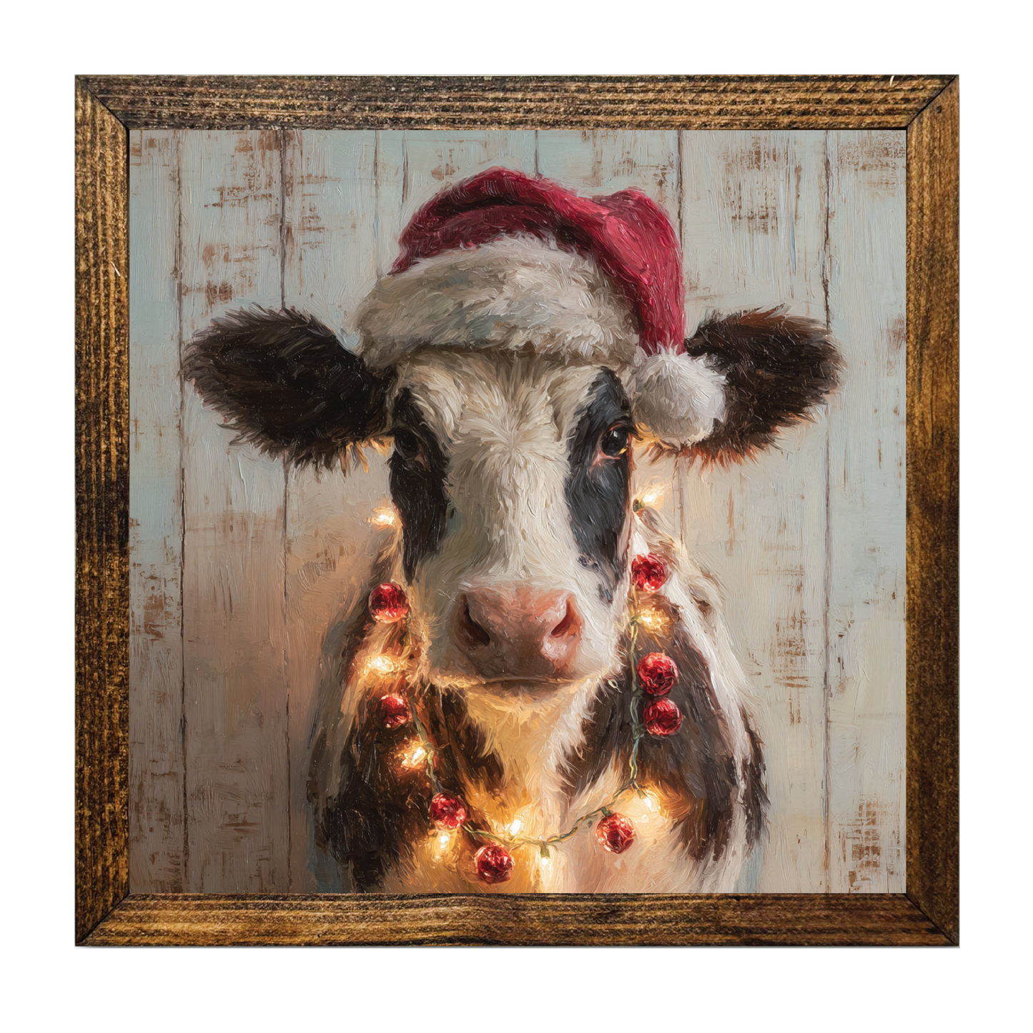TIMBERLAND FRAME CHRISTMAS COW COVERED IN LIGHTS 2