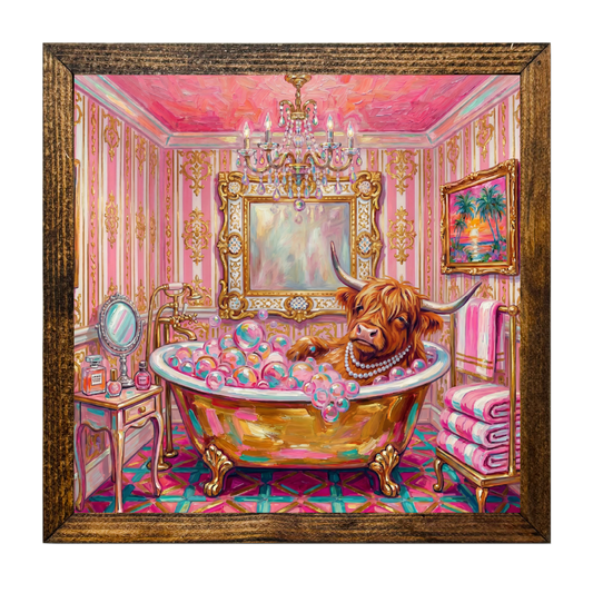 TIMBERLAND FRAME PREPPY PINK HIGHLAND COW BATH TIME FUN