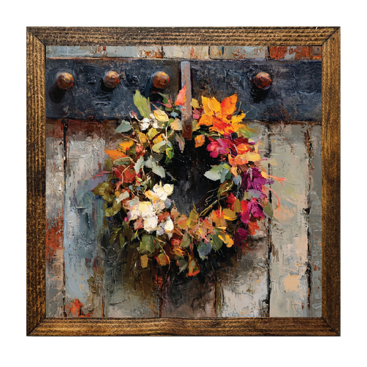 TIMBERLAND FRAME OLD DOOR RUSTIC FLORAL WREATH