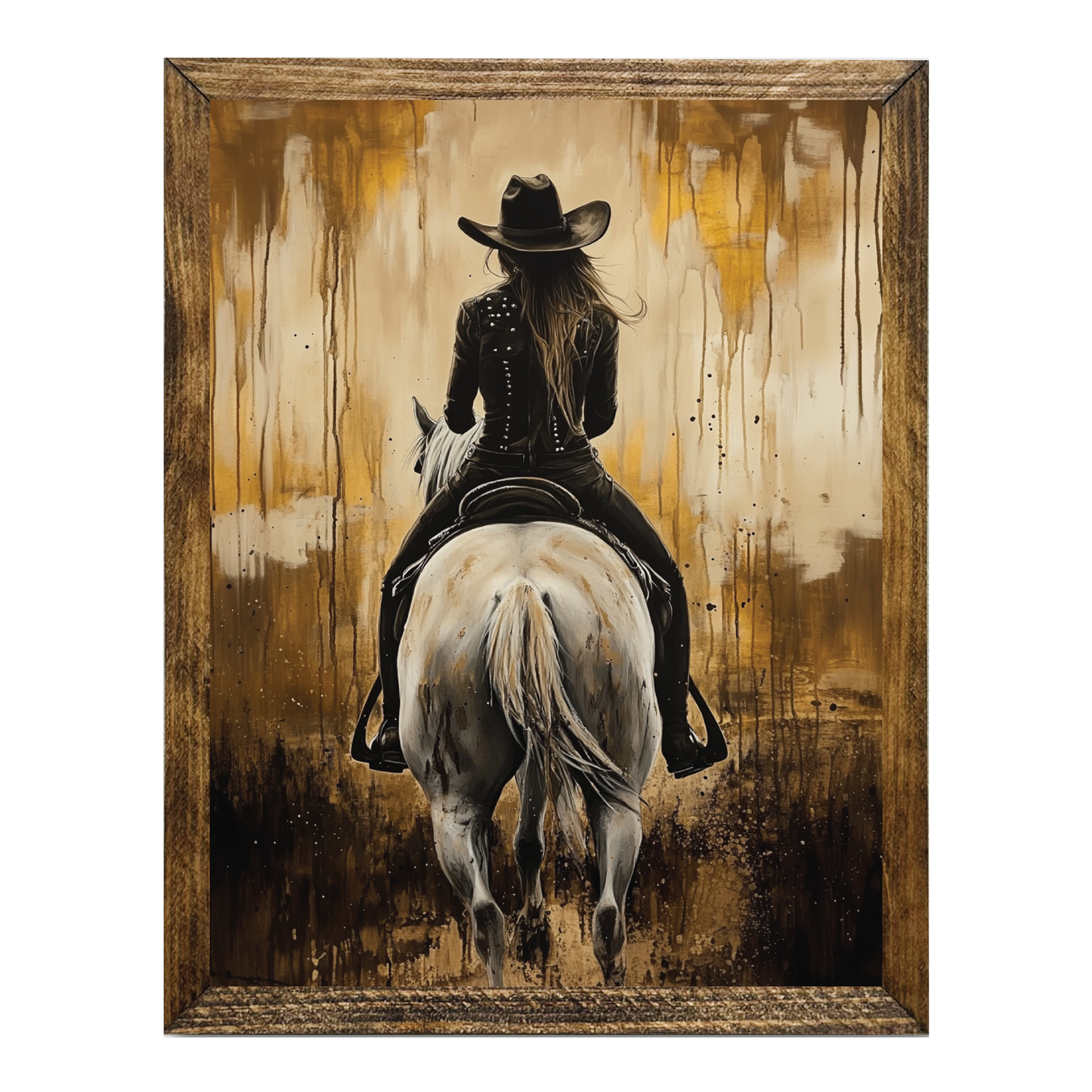 TIMBERLAND FRAME COWGIRL RIDING WHITE HORSE WESTERN
