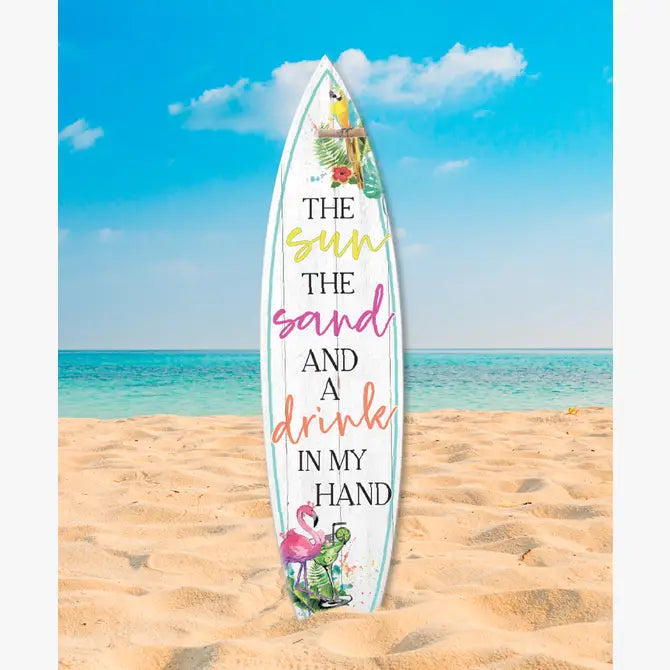 Targa In Metallo Vintage - Drink In My Hand And My Toes In The Sand - 40x14 Cm - Decorazione Retrò Per Pareti Casa, Ufficio, Garage