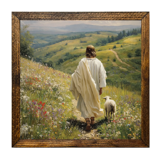 TIMBERLAND FRAME JESUS WALKING ALONGSIDE A LAMB IN SPRING