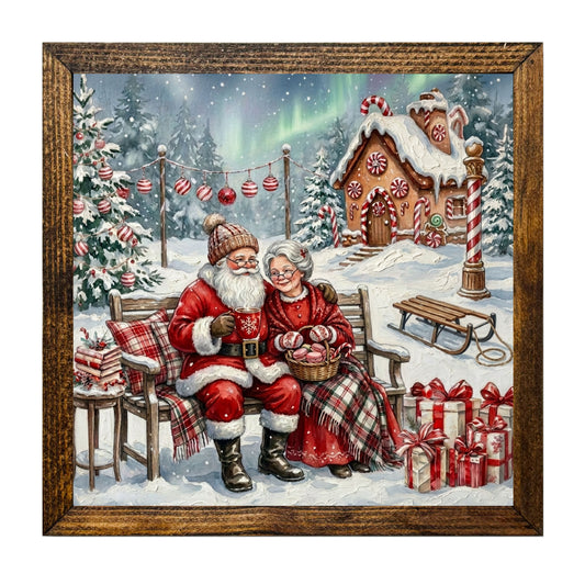 Santa & Mrs. Claus Gingerbread House Christmas Wall Art