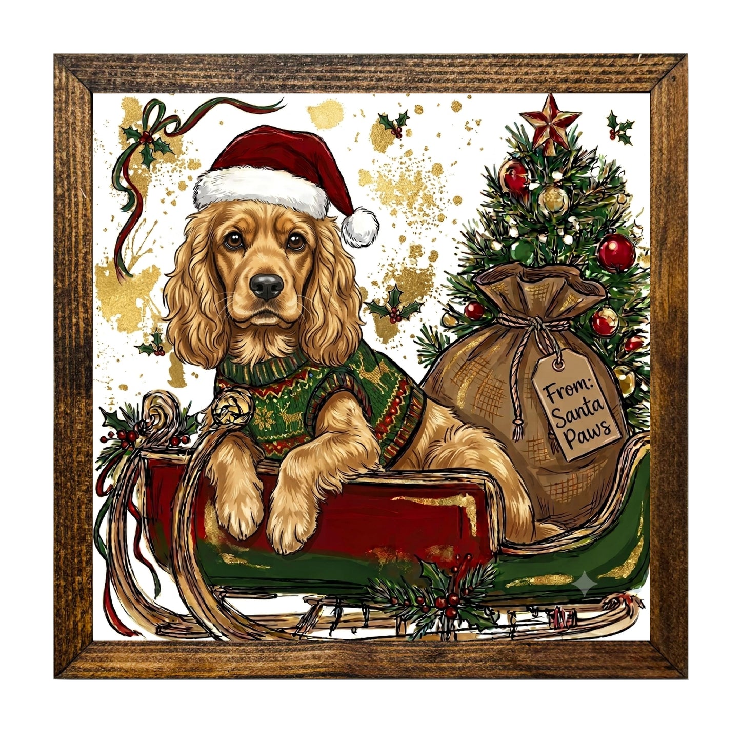 Cocker Spaniel Santa Paws Christmas Sleigh Wall Art