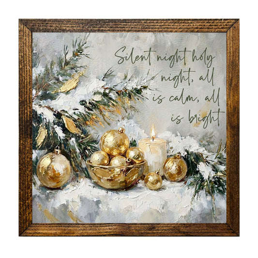 Silent Night Rustic Christmas Canvas Wall Art