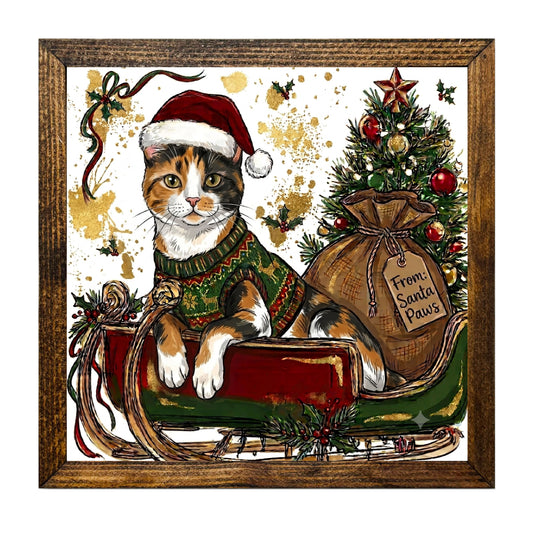 Rustic Calico Cat Christmas Wall Art