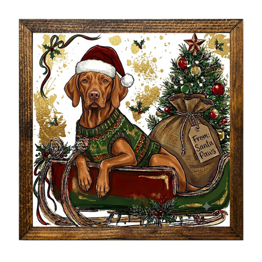 Red Vizsla Santa Christmas Sleigh Wall Art