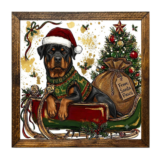 Rottweiler Santa Paws Christmas Sleigh Wall Art