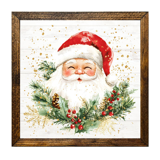 Rustic Santa Christmas Wreath Wall Art