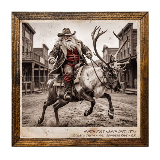 Vintage Cowboy Santa Christmas Wall Art