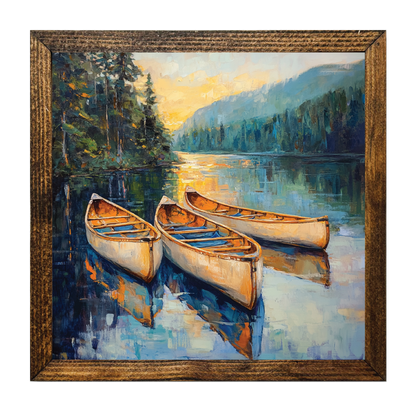 ARTISTIC SERIES TIMBERLAND-SITTING CANOES IN WATER ART