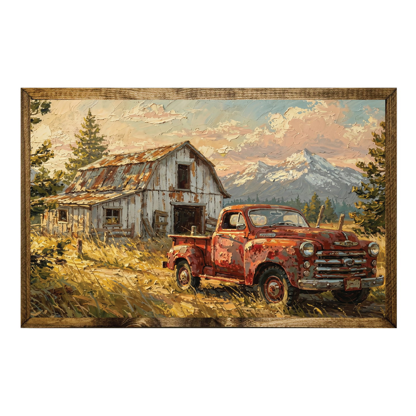 TIMBERLAND FRAME RUSTED BARN RED TRUCK MOUNTAINS OIL PAINT