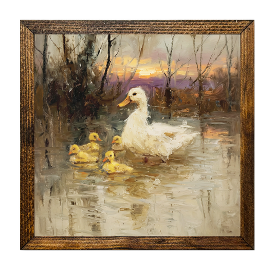TIMBERLAND FRAME MOTHER DUCK AND BABIES FOR A SWIM OIL PAINT