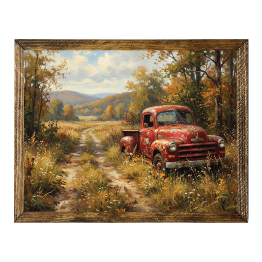 TIMBERLAND FRAME OLD RED TRUCK DIRT ROAD ROLLING HILLS
