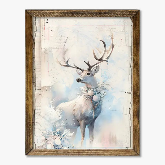 TIMBERLAND FRAME WHITE DEER IN SNOW PAINTING