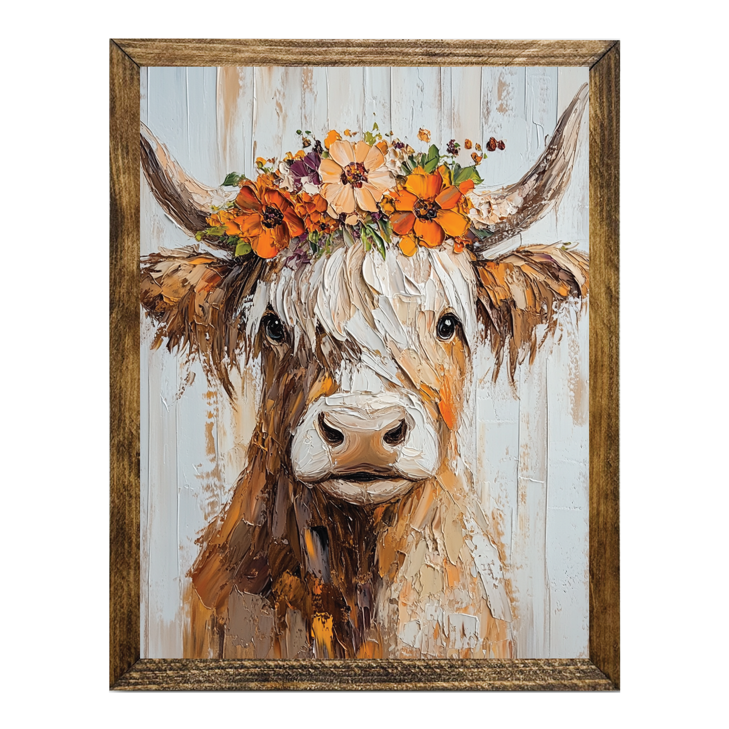 TIMBERLAND FRAME HIGHLAND COW WITH FLORAL CROWN