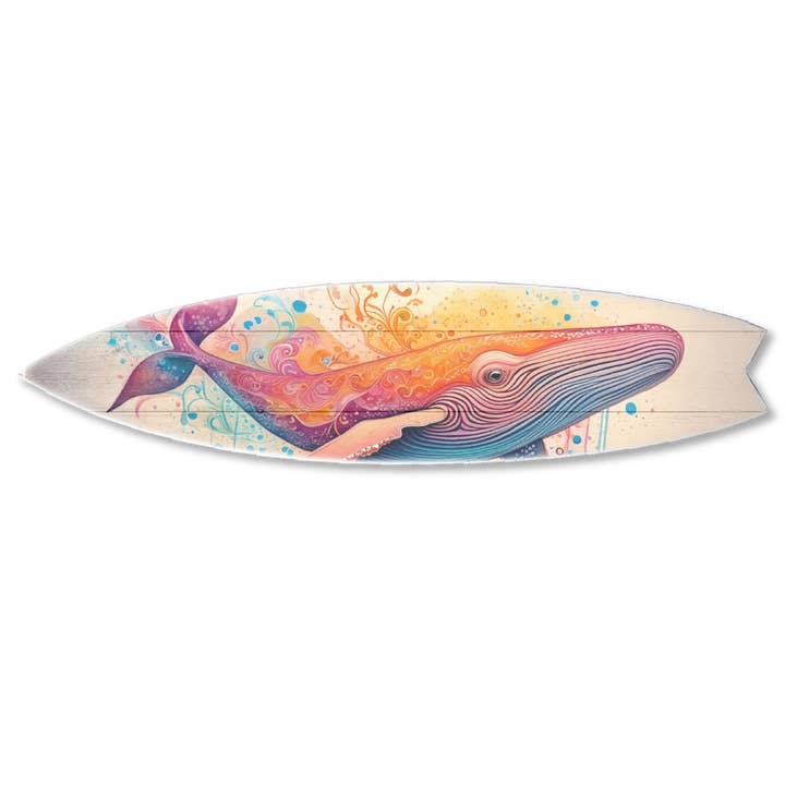 MINI 23" SURF BOARD WALL ACCENT COLORFUL WHALE ART