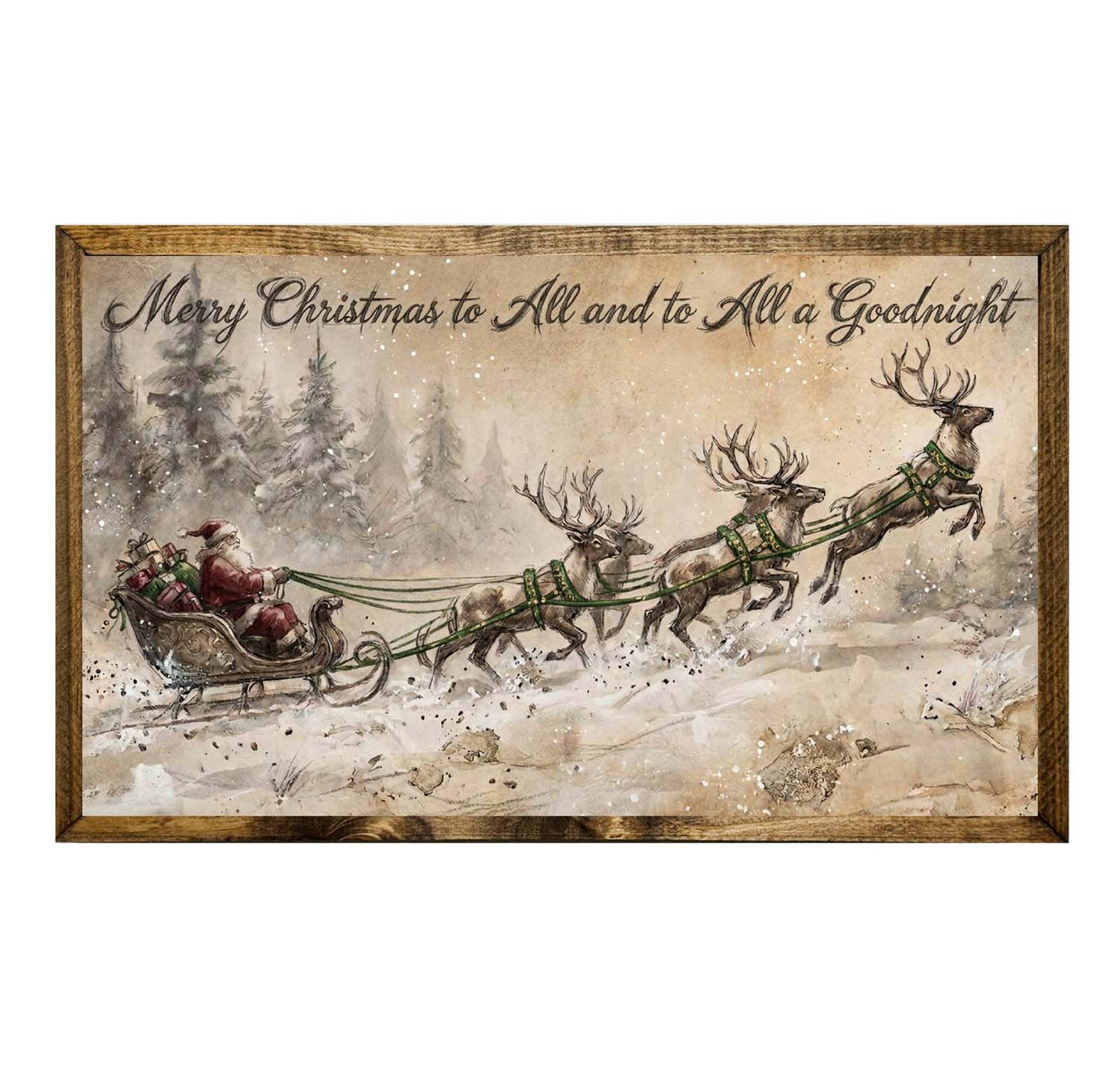 Vintage Santa Sleigh Merry Christmas Goodnight Wall Art