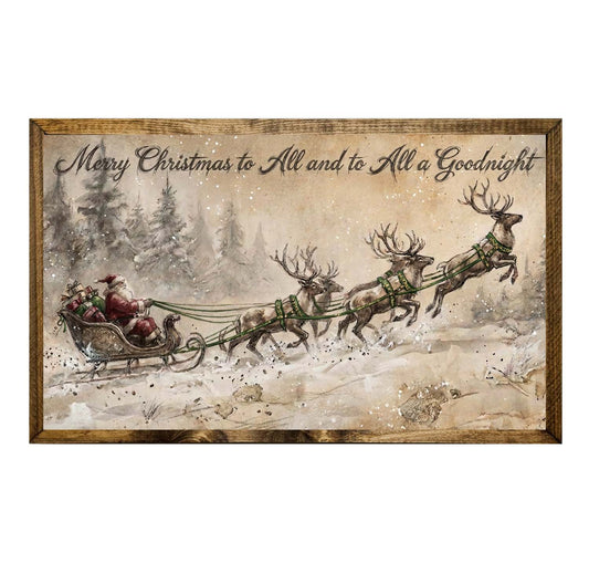 Vintage Santa Sleigh Merry Christmas Goodnight Wall Art