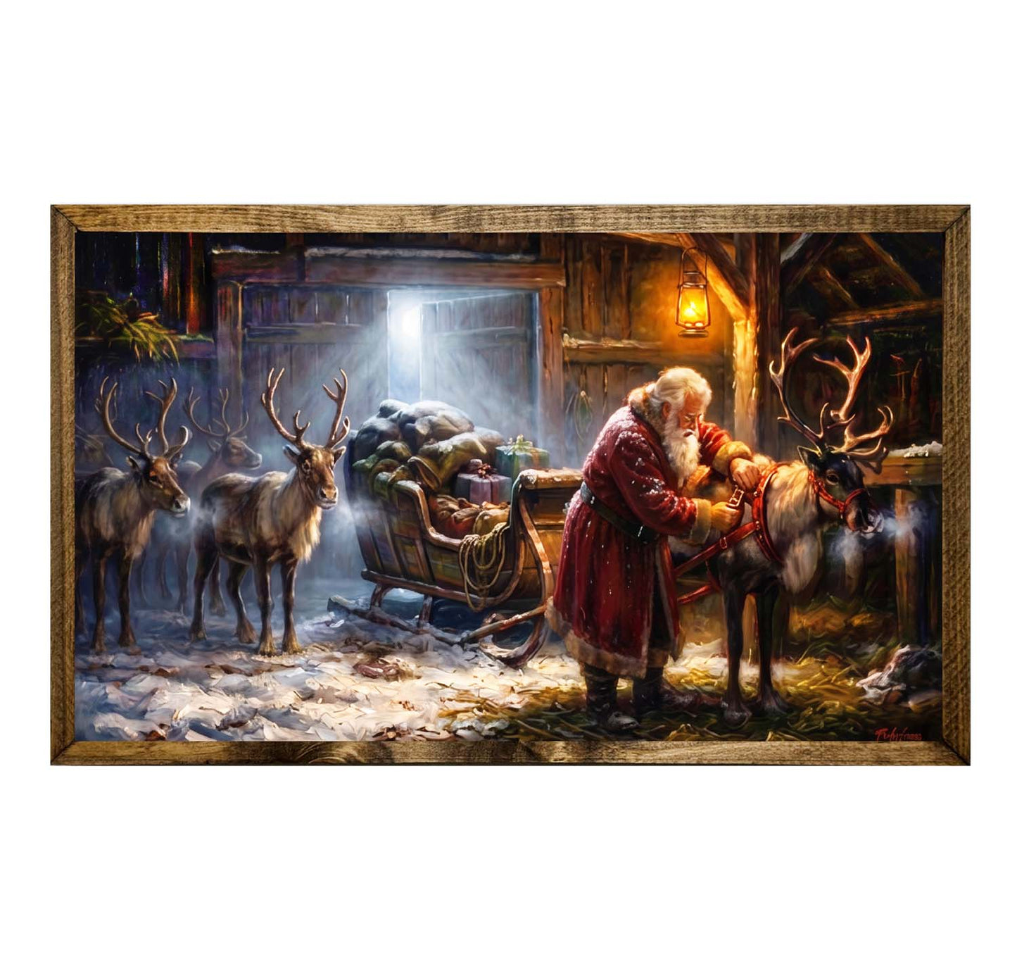 Santa Claus Coming to Town Reindeer Barn Christmas Wall Art