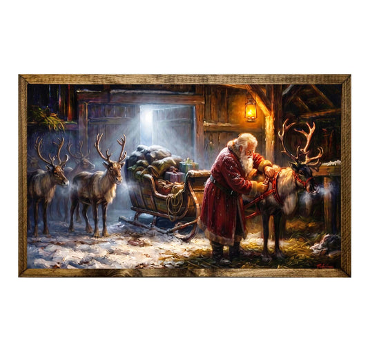 Santa Claus Coming to Town Reindeer Barn Christmas Wall Art