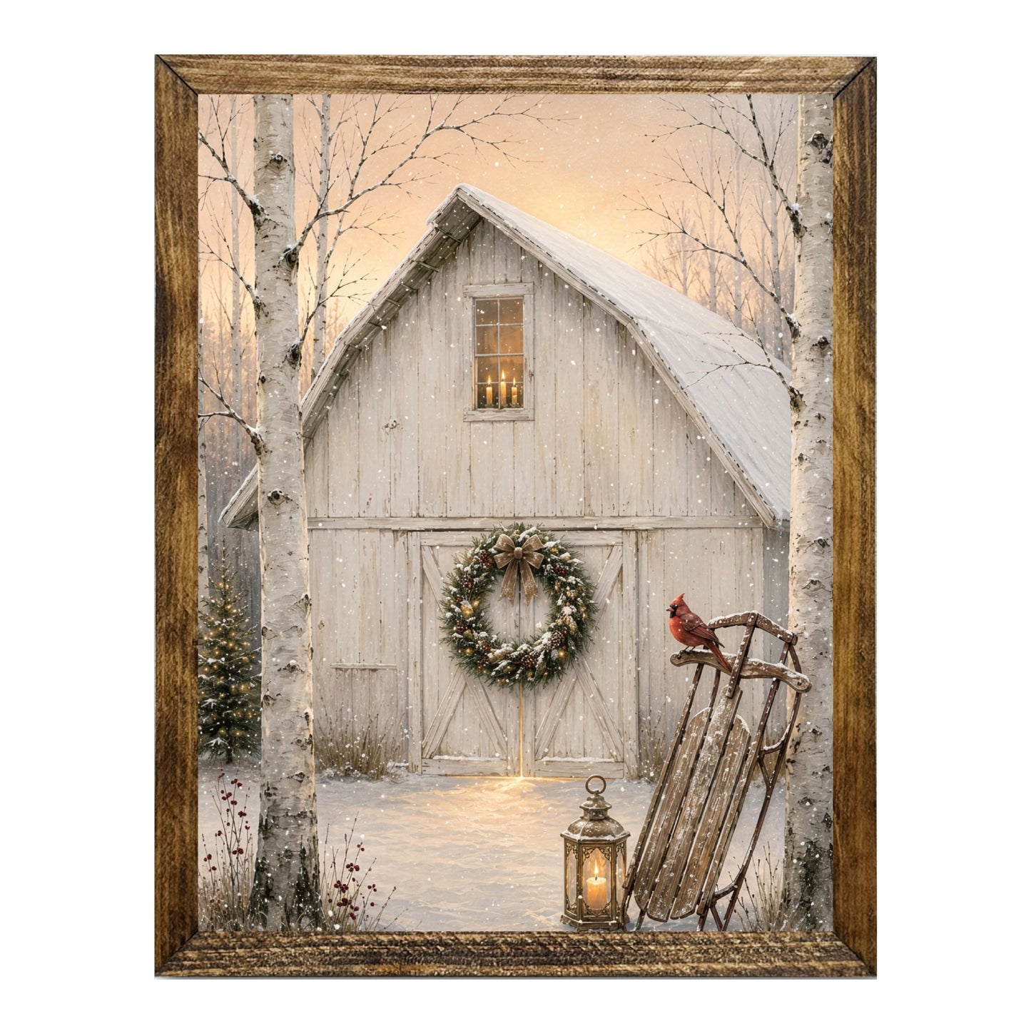 Rustic Snowy Barn Red Cardinal Christmas Wall Art