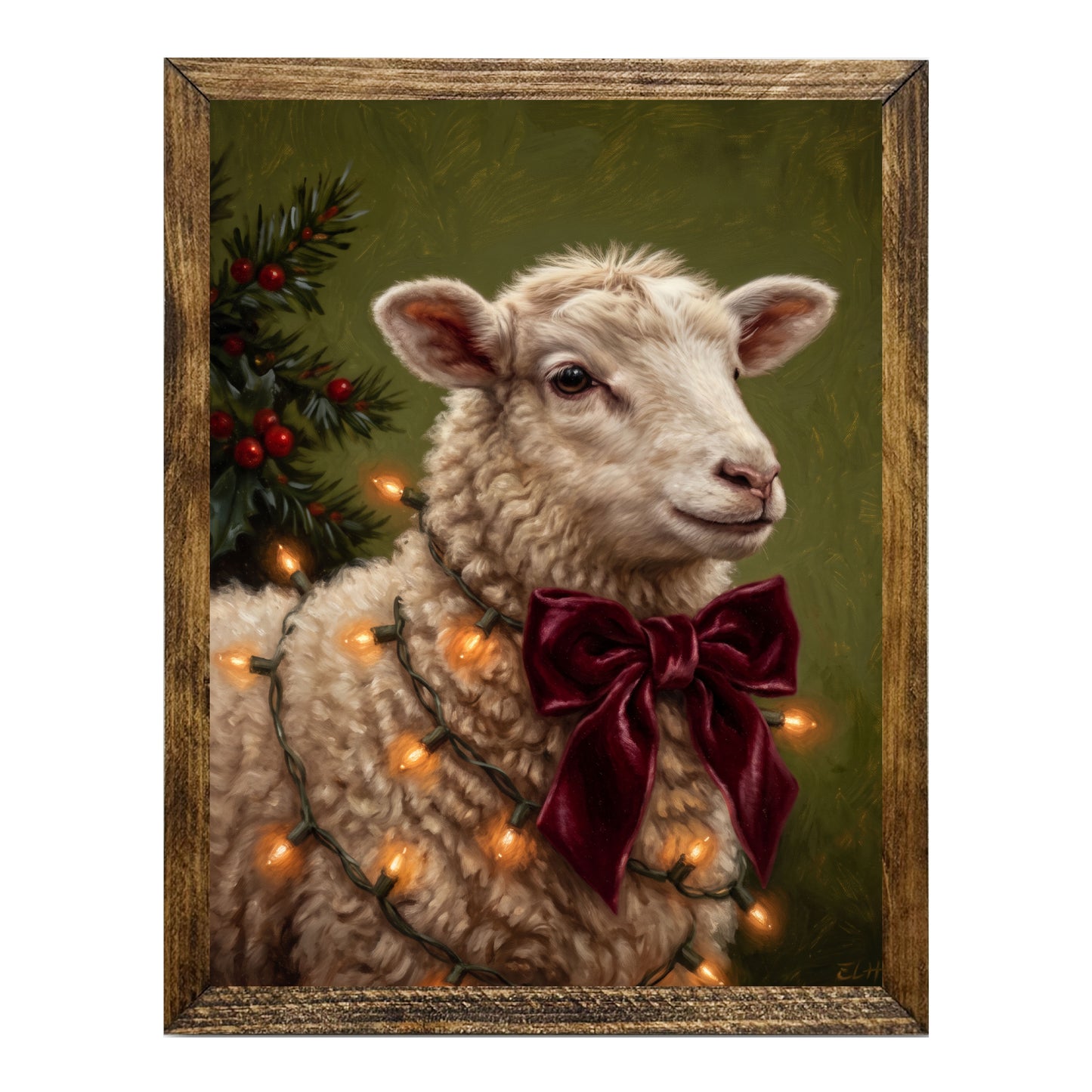 Christmas Lamb Christmas Lights Rustic Wall Art