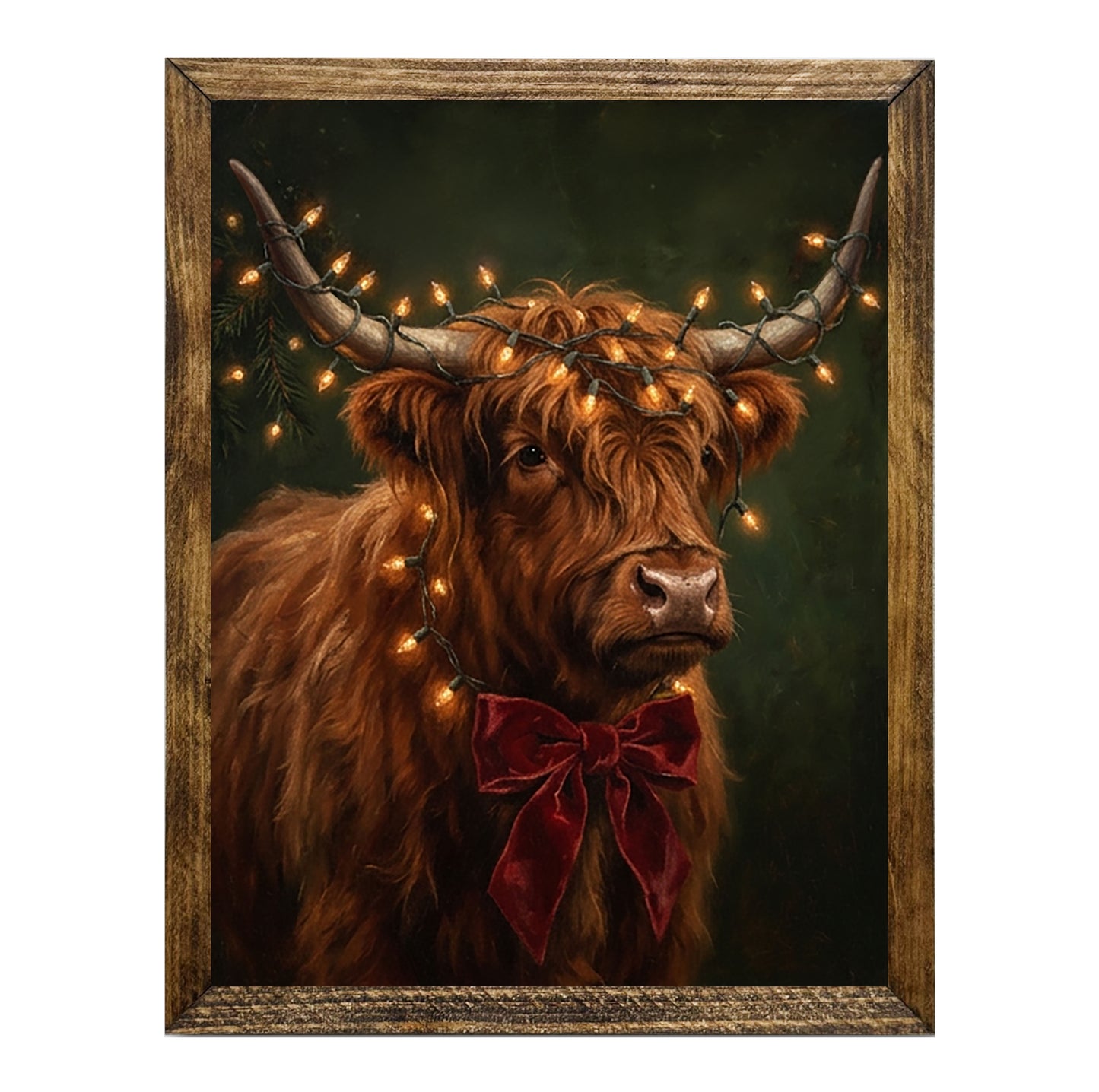 Highland Cow Christmas Lights Holiday Wall Art