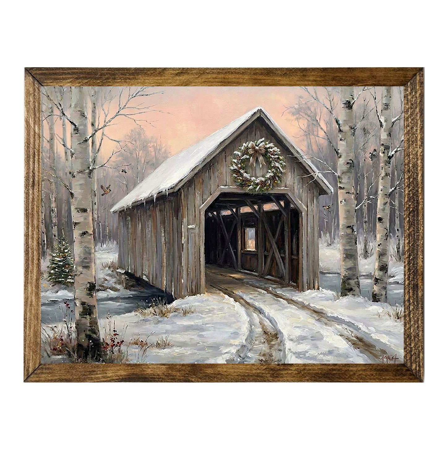 Rustic Covered Bridge Snowy Winter Landscape Wall Art