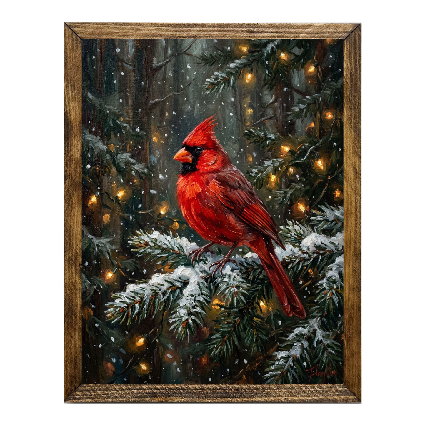 Red Cardinal Snowy Evergreen Christmas Wall Art