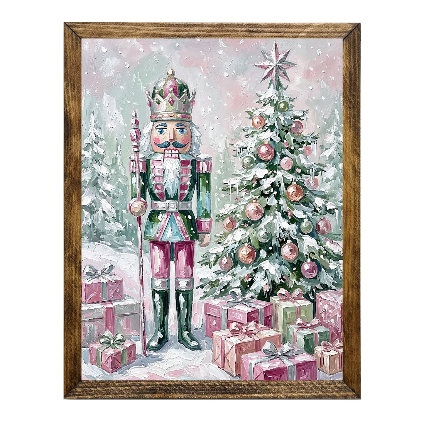 Pink & Green Nutcracker Christmas Tree Wall Art