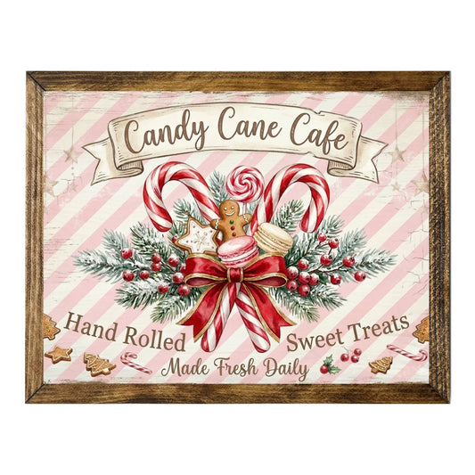 Vintage Candy Cane Cafe Christmas Wall Art