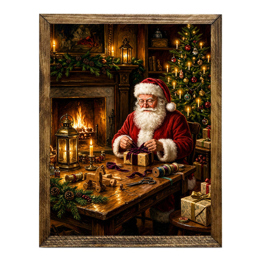 Santa Claus Christmas Workshop Vintage Holiday Wall Art