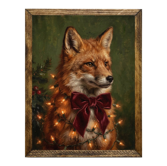 Festive Red Fox Christmas Lights Holiday Wall Art