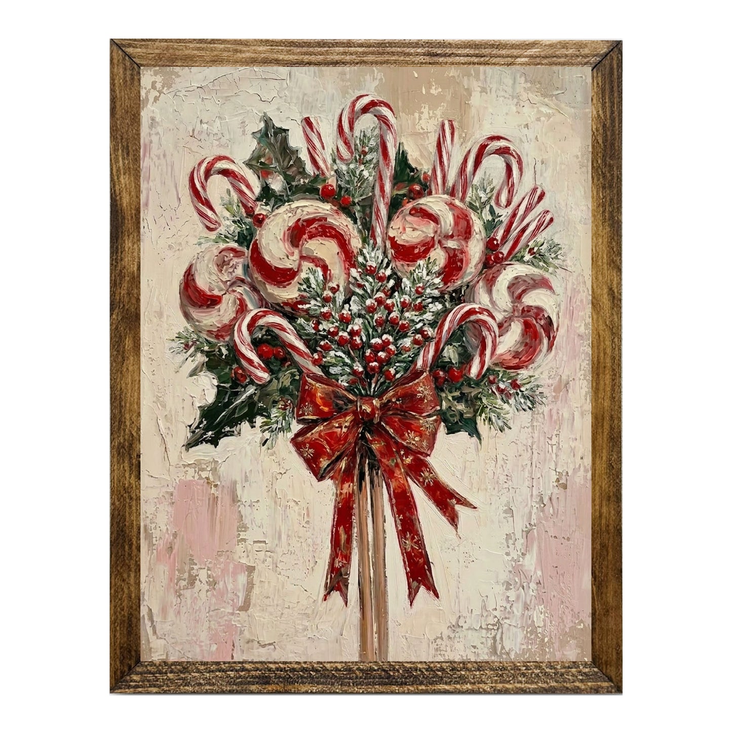 Vintage Candy Cane Christmas Wreath Wall Art