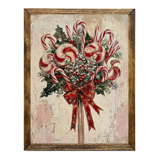 Vintage Candy Cane Christmas Wreath Wall Art