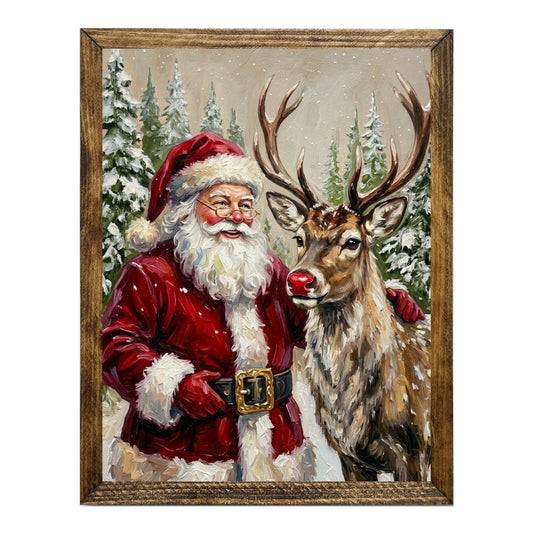 Santa Claus & Rudolph Christmas Reindeer Wall Art