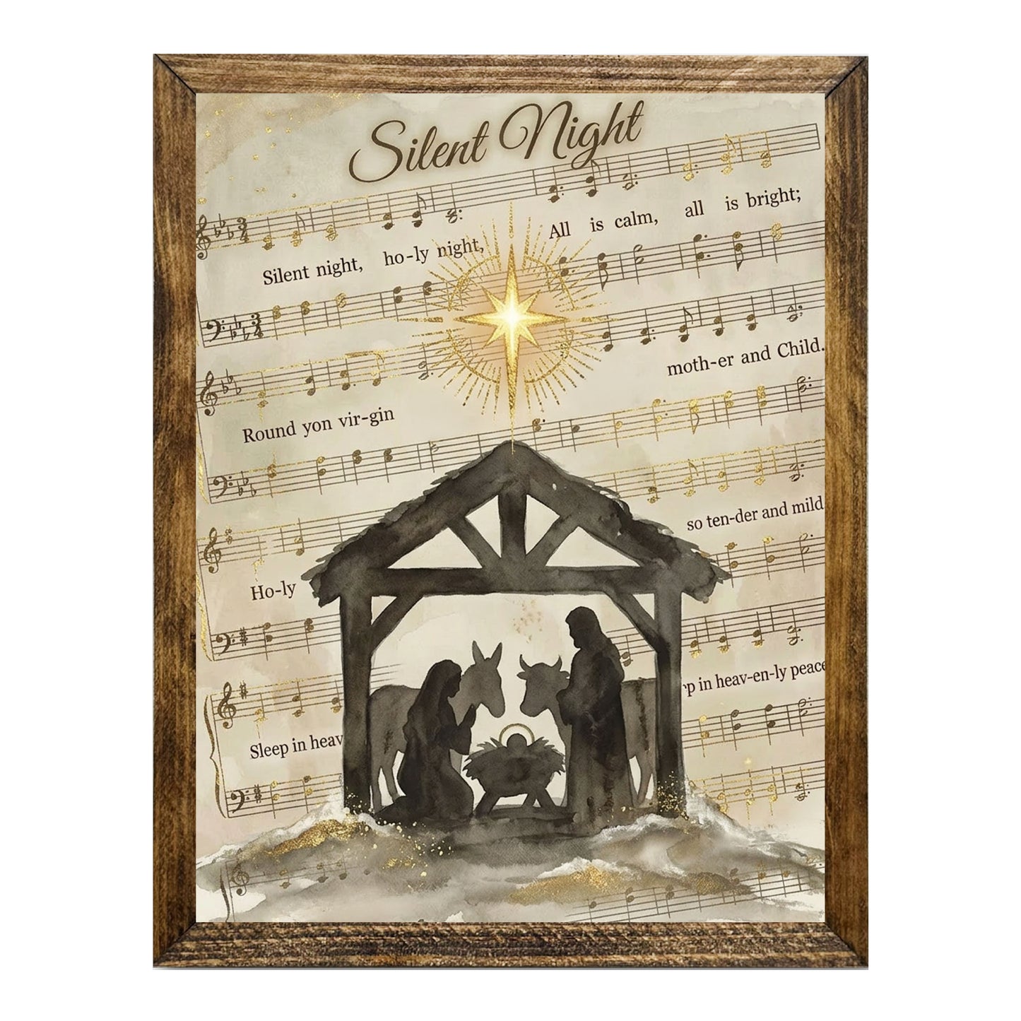 Vintage Silent Night Nativity Sheet Music Christmas Wall Art