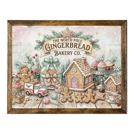 Vintage North Pole Gingerbread Bakery Christmas Wall Art