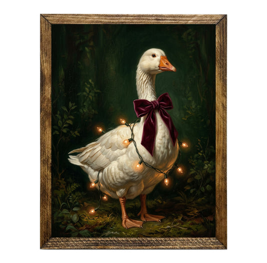 Vintage White Goose Christmas Lights Wall Art