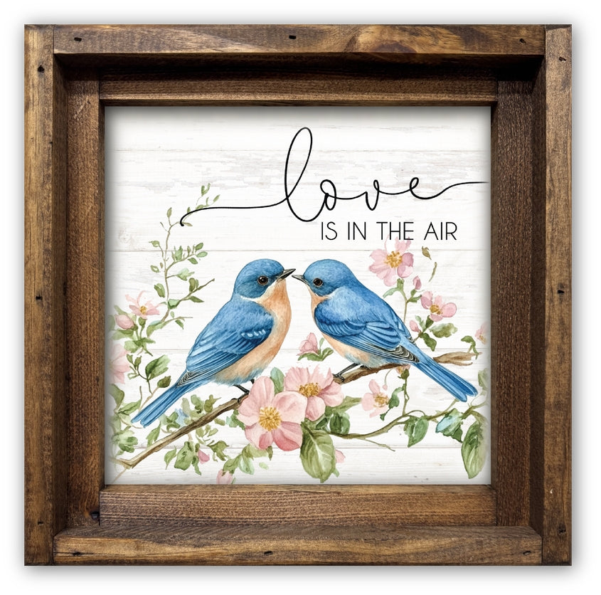 FRAMED CANVAS LOVEBIRDS LOVE IS IN THE AIR