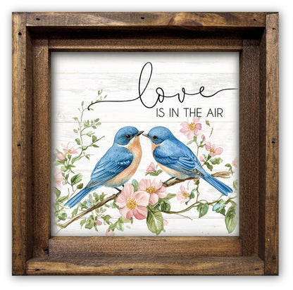 FRAMED CANVAS LOVEBIRDS LOVE IS IN THE AIR