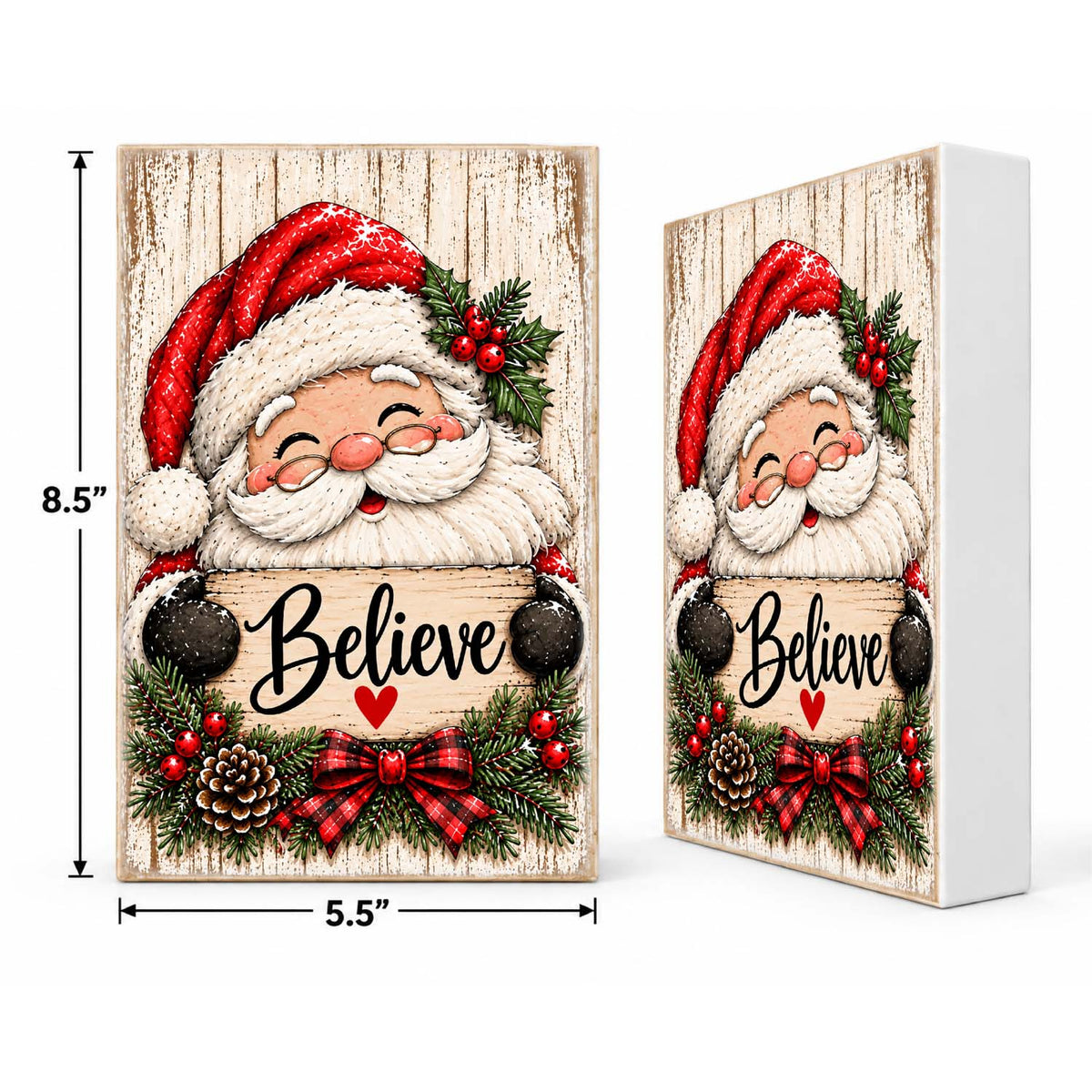Mix & Match Christmas Block 2 for $20- Believe Santa Buffalo Check Bow