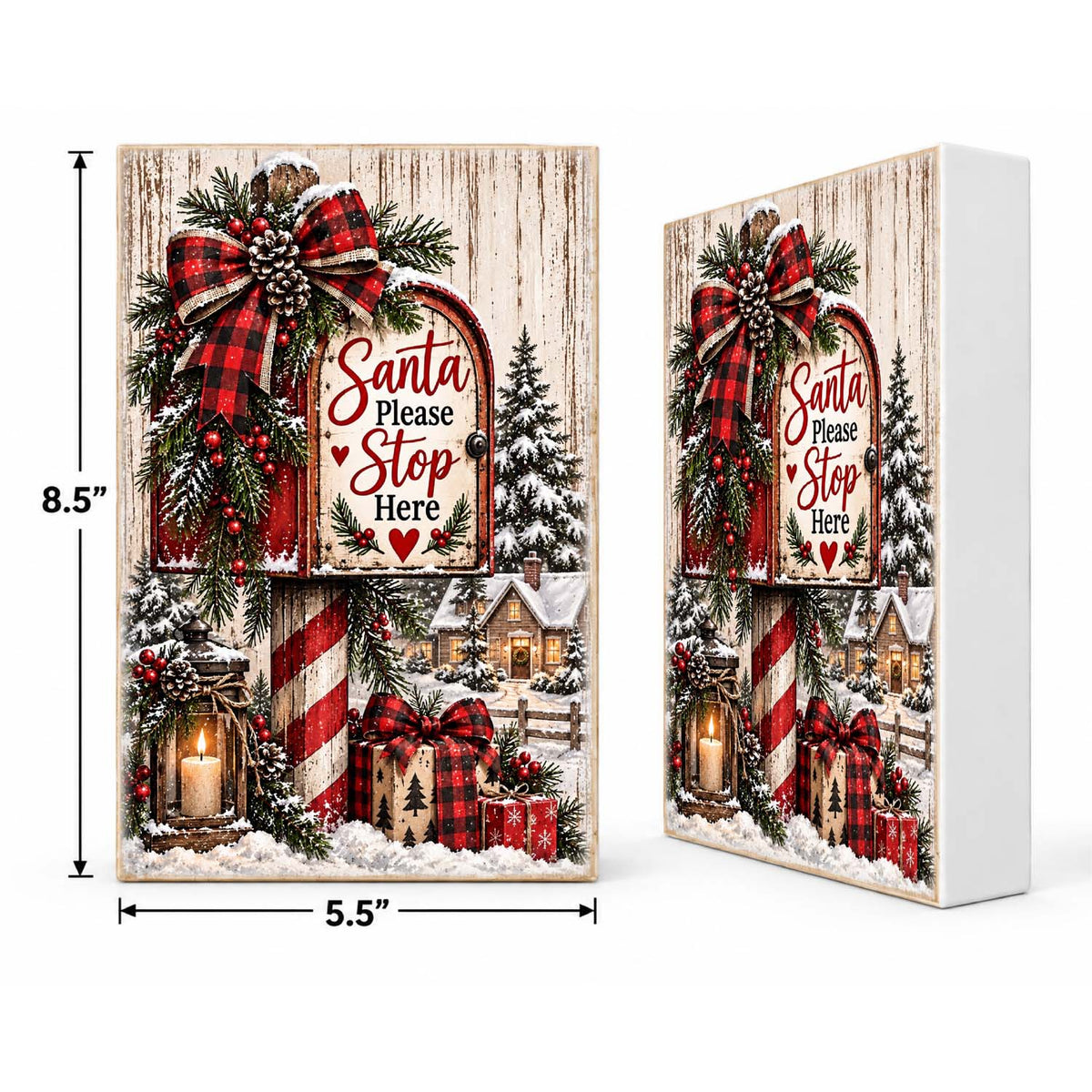 Mix & Match Christmas Block 2 for $20- Santa Stop Here Buffalo Check