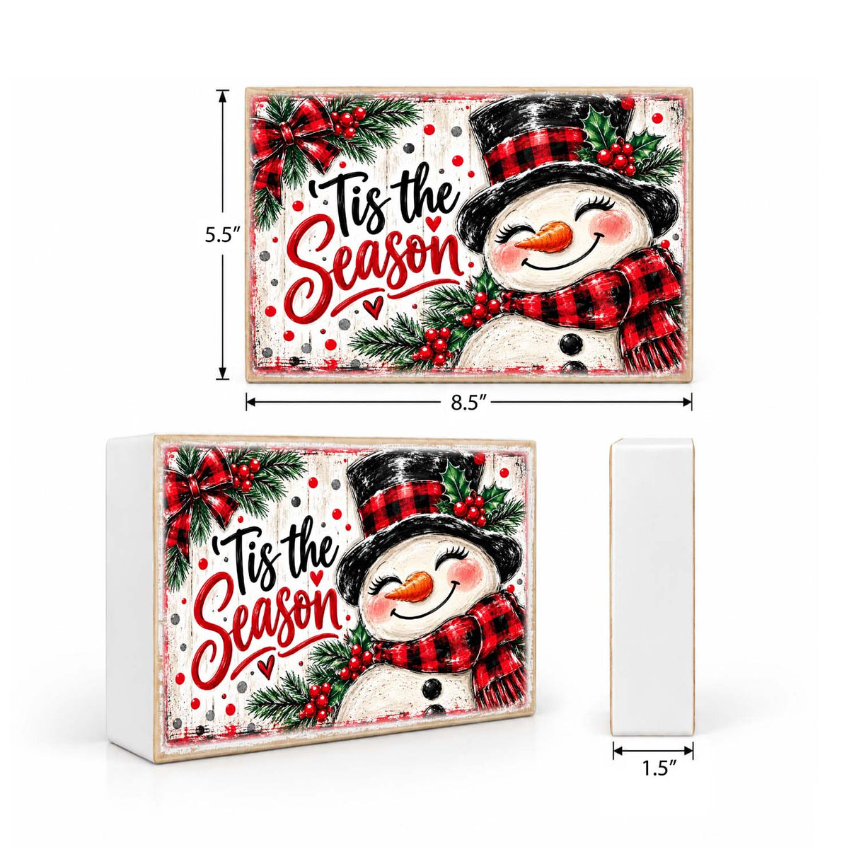 Mix & Match Christmas Block 2 for $20- Tis the Season Snowman Buffalo Check