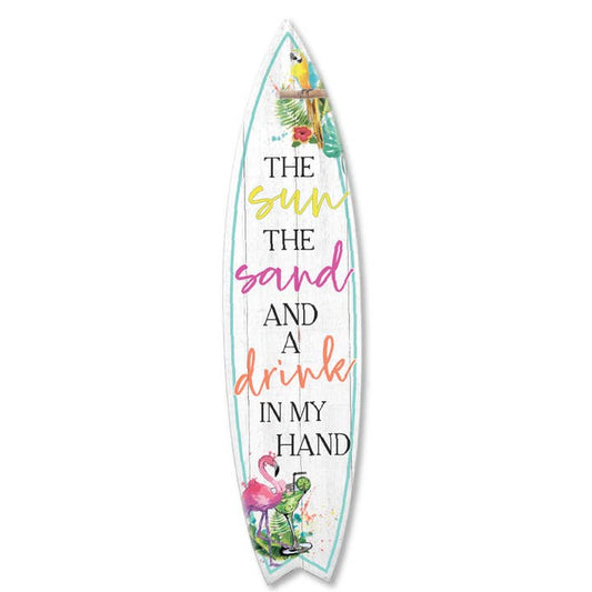 MINI 23" SURF BOARD WALL ACCENT SUN SAND DRINK IN MY HAND