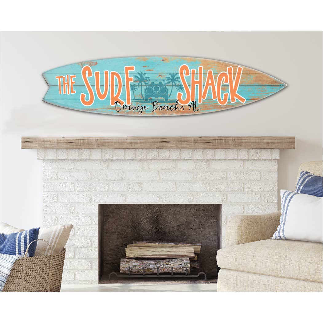 SURF BOARD WALL ACCENT SURF SHACK TEAL HORIZONTAL NAME DROP