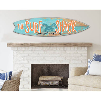 SURF BOARD WALL ACCENT SURF SHACK TEAL HORIZONTAL NAME DROP